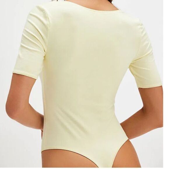 NWOT Free People High Noon Bodysuit Yellow Short Sleeves Scoop Neck S Cotton - Picture 4 of 15